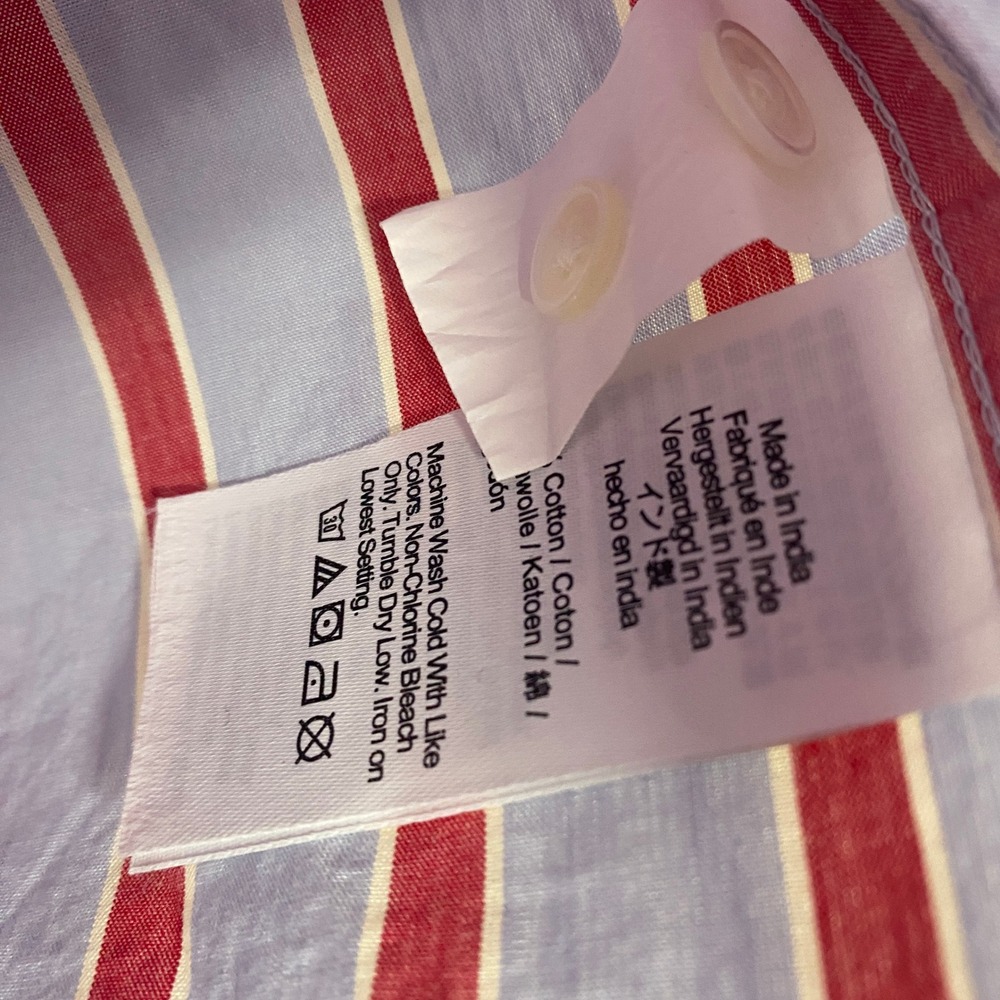 Madewell Top Womens XS Tranquil Blue Red Striped The Easy Shirt Cotton NZ421 - Picture 7 of 10